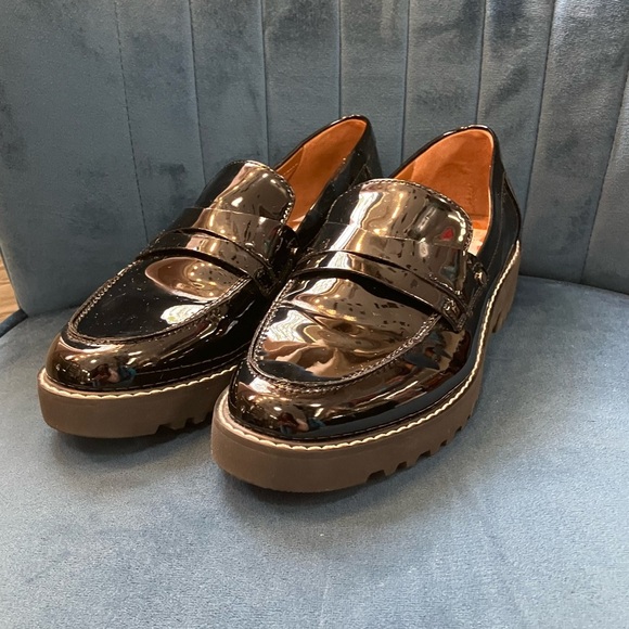 Franco Sarto Black Glossy Loafers with Chunky Sole - Picture 1 of 5